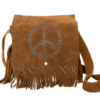 Brown Suede Leather Purse - Peace Sign - Fringe - Handbag - AC2050-DL