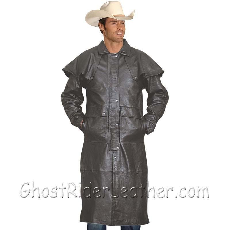 Leather Duster Coat - Men's - Black - Lightweight - Cowboy - Western - AL2601-AL