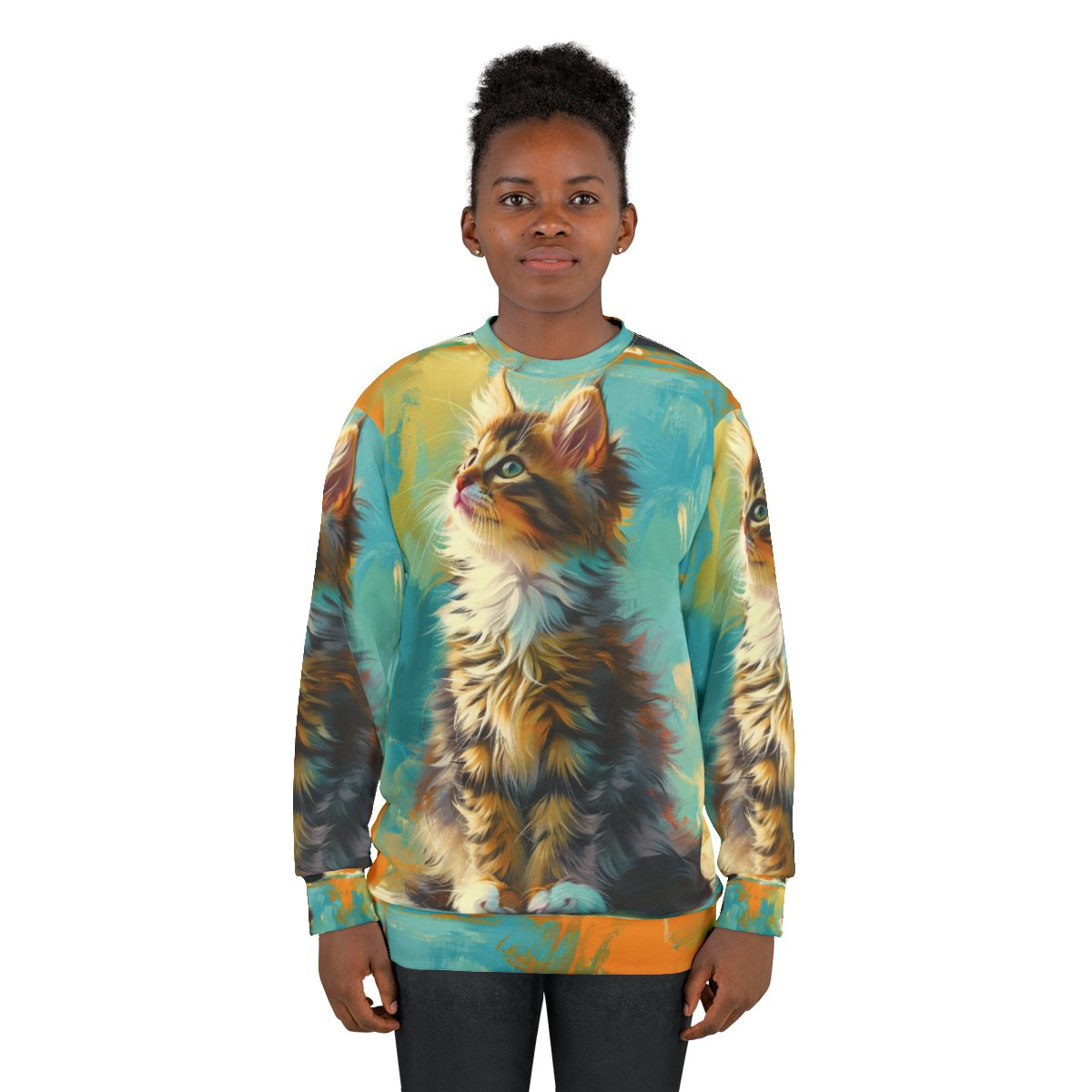 Cat Oil Painting Design - Multi-Colored - Unisex Sweatshirt (AOP)