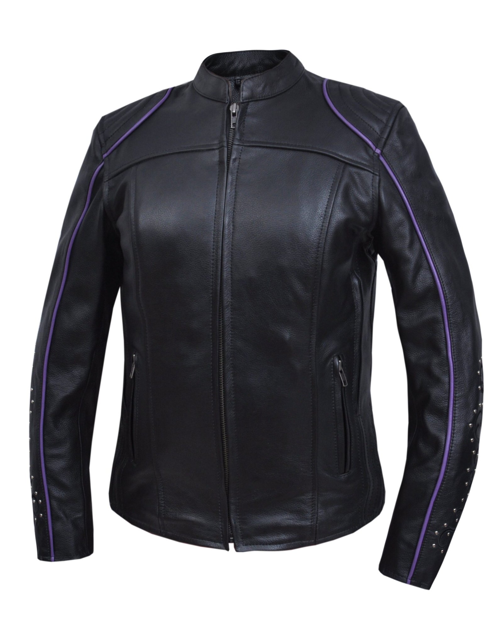 UNIK Ladies Racer Style Leather Motorcycle Jacket With Purple Wings - 6824-17-UN