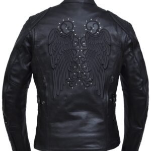 Leather Motorcycle Jacket - Women's - Reflective Wings - Studs Design - 6824-RF-UN