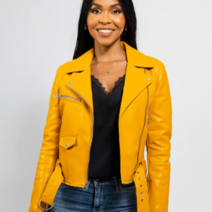 Vegan Leather Motorcycle Jacket - Women's - Mustard Yellow - Remy - WBL1390-WB