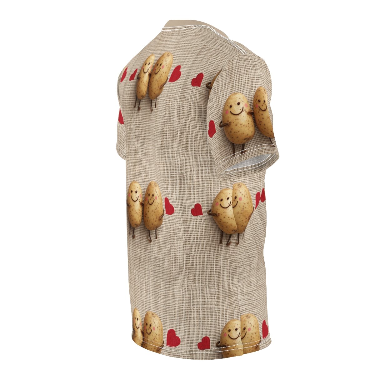 Potatoes in Love - Burlap - Red Hearts - Valentine's Day - Unisex Cut & Sew Tee (AOP)