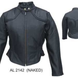 Women's Racer Biker Leather Jacket With Braid Trim - SKU AL2142-AL