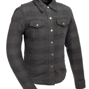 Flannel Motorcycle Shirt - Women's - Armor Pockets - Sophia - Gun Pockets - Up To Size 5XL - Black Gray Plaid - FIL302FNL-FM