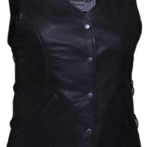 Leather Motorcycle Vest - Women's - Side Laces - 668-SL-UN