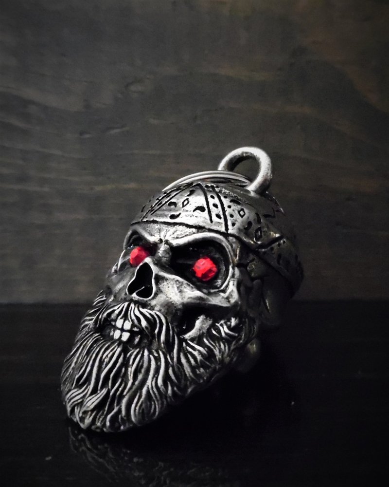 Old School Biker Skull Diamond - Pewter - Motorcycle Gremlin Bell - Made In USA - SKU BB97-DS