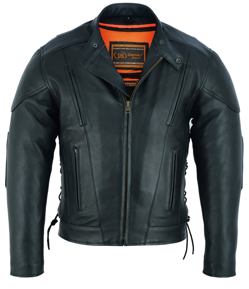 Men's Leather Motorcycle Jacket - Side Laces - Ventilated - Gun Pockets - DS777-DS