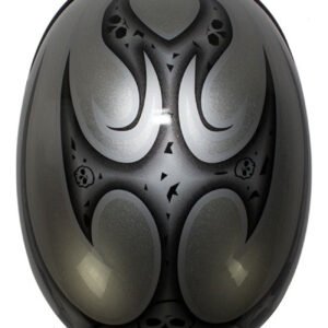 Novelty Motorcycle Helmet - Silver Skulls - Silver Flames - H401-D4-SILVER-DL