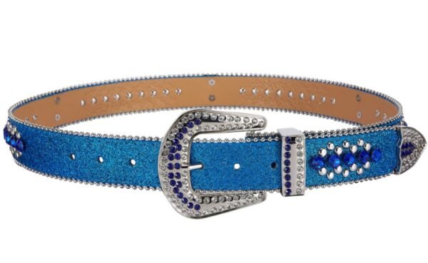 Unisex Rhinestone Bling Belt - Blue and Silver - Skulls - Rhinestones - Faux Leather - FBL21-DL