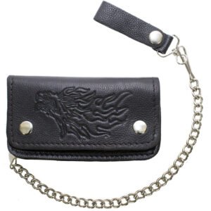 Leather Chain Wallet - Eagle and Flames Design - Black - Bifold - WALLET6-DL