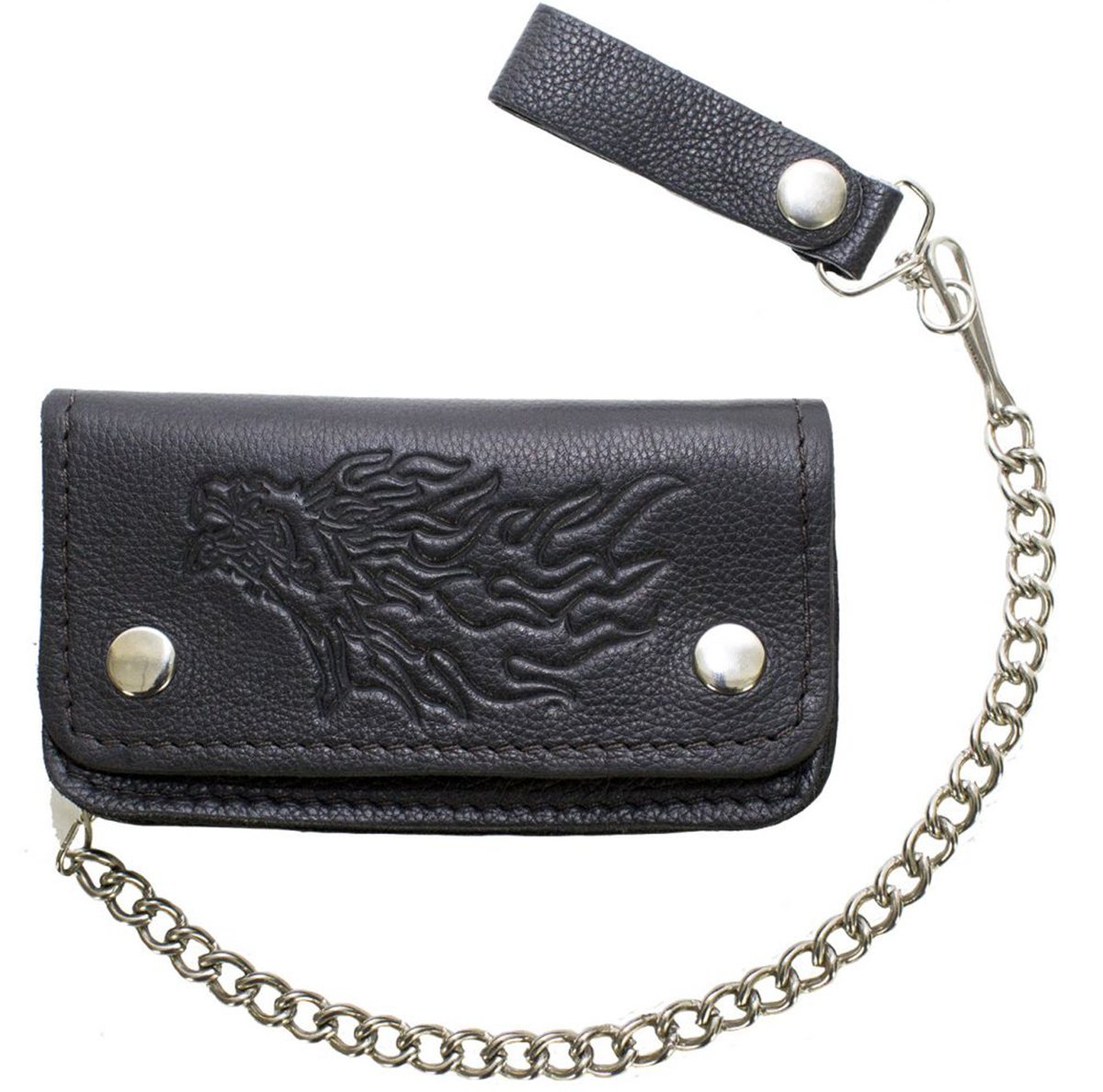 Leather Chain Wallet - Eagle and Flames Design - Black - Bifold - WALLET6-DL