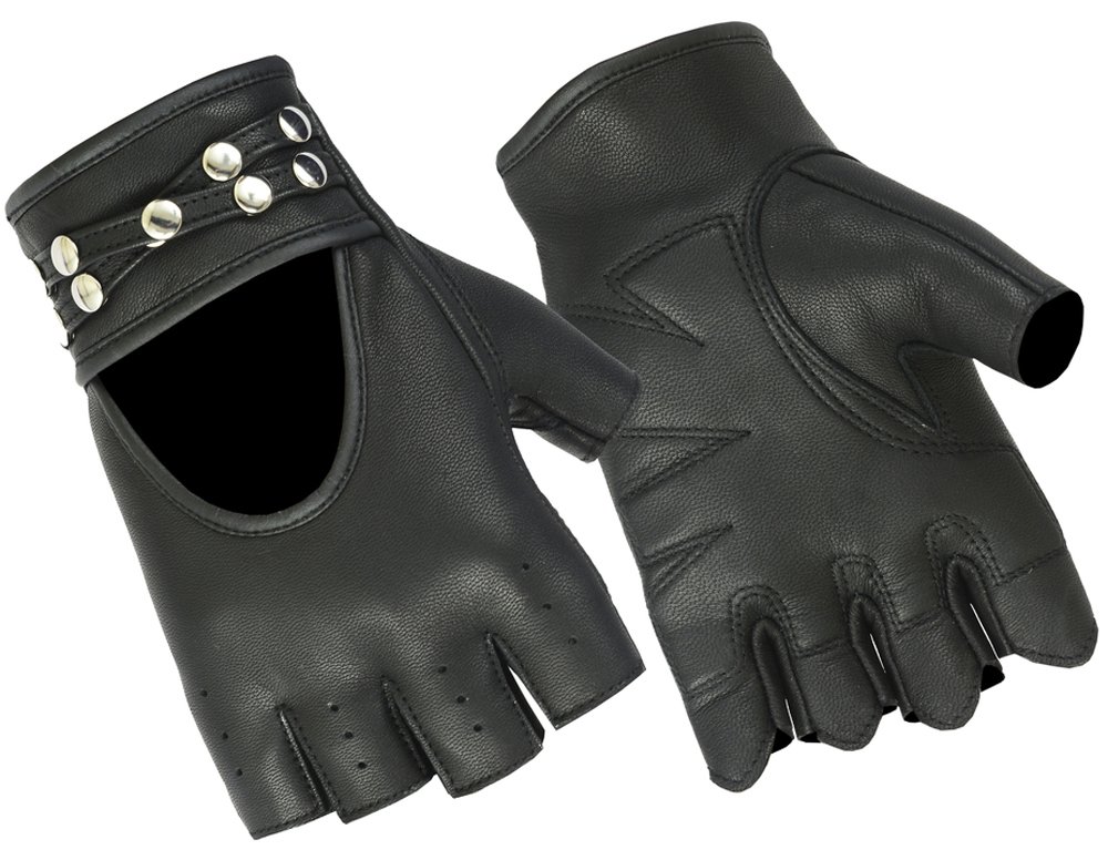 Leather Motorcycle Gloves - Women's - Fingerless - Studs Design - DS85-DS