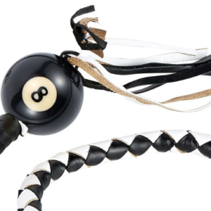 Get Back Whip - Black and White Leather - With Black 8 Ball - 42 Inches - SKU GBW7-BALL8-DL