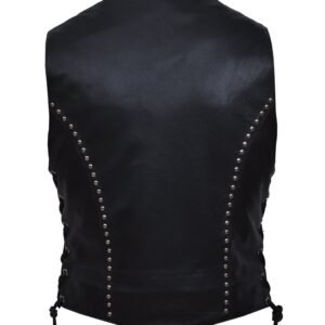 Leather Vest - Women's - Studded - Side Laces - Motorcycle - 2666-00-UN