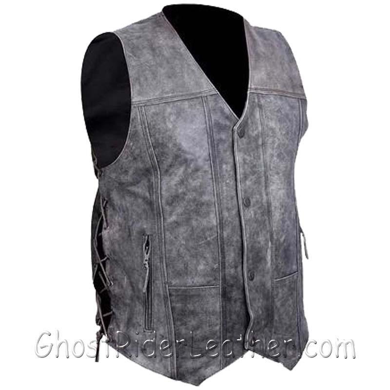 Leather Vest - Men's - Gray - High Mileage - HMM915DG-VL