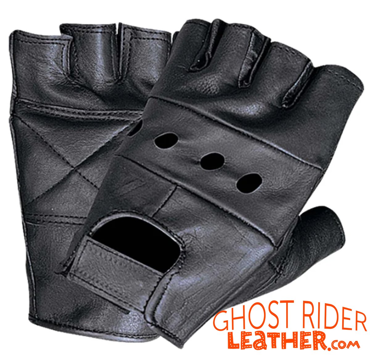 Leather Gloves - Men's - Fingerless Gloves - Motorcycle - 1200-AO-UN