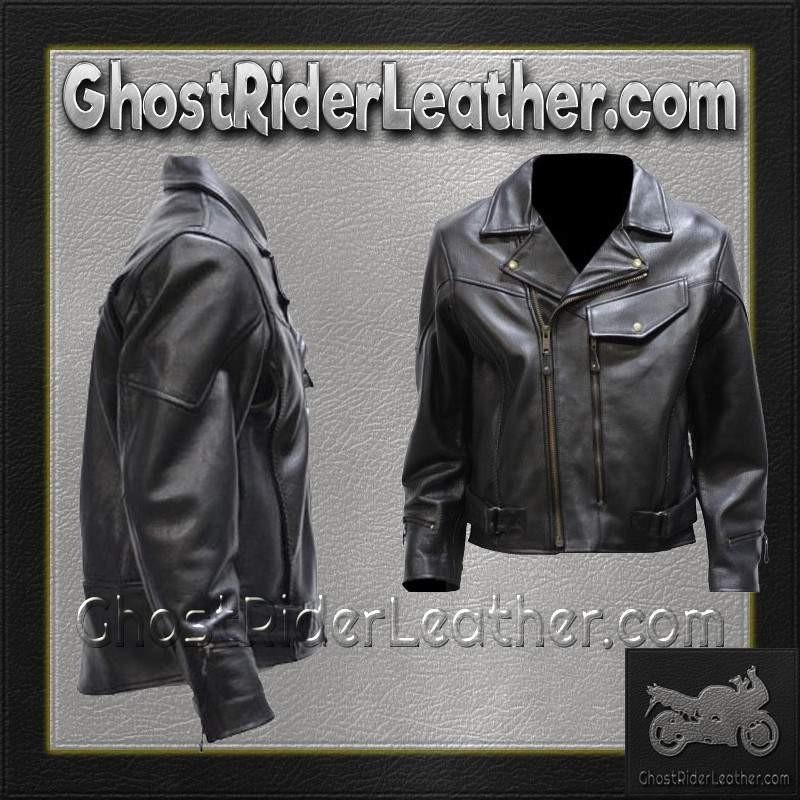 Men's Braided Pistol Pete Leather Motorcycle Jacket - SKU MJ708-SS-DL