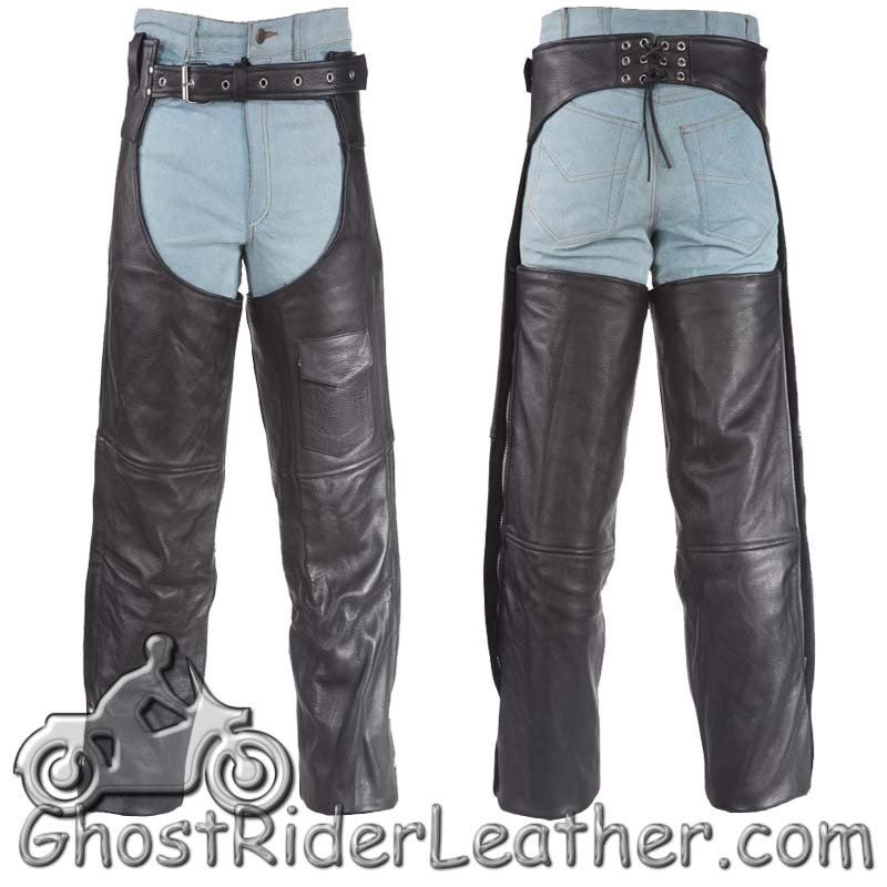 Leather Chaps - For Men and Women - Plain - Motorcycle - Biker - C325-04-DL