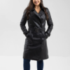 Black Leather Trench Coat - Women's - Olivia - WBL3071-FM