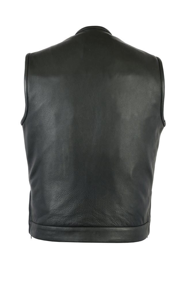 Leather Motorcycle Vest - Men's - Gun Pockets - 10" Zipper - Up To 12XL - RC187-DS