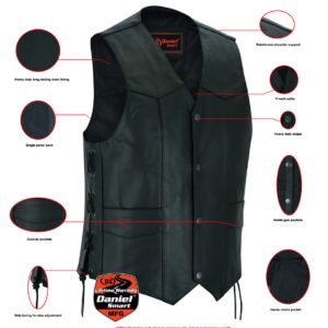 Leather Motorcycle Vest - Men's - Gun Pockets - Up To 9XL - DS111-DS