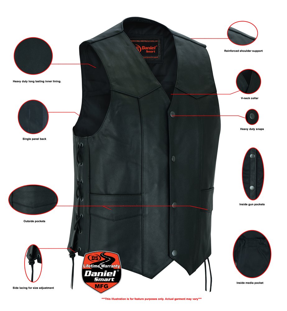 Leather Motorcycle Vest - Men's - Gun Pockets - Up To 9XL - DS111-DS