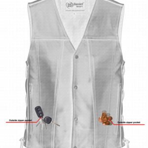 Leather Motorcycle Vest - Men's - Gun Pockets - Side Laces - Up To 9XL - DS105-DS