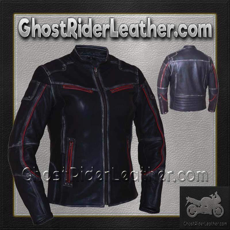 Ladies Black With Red Trim Durango Leather Jacket with Concealed Carry Pockets - SKU 6833.01-UN