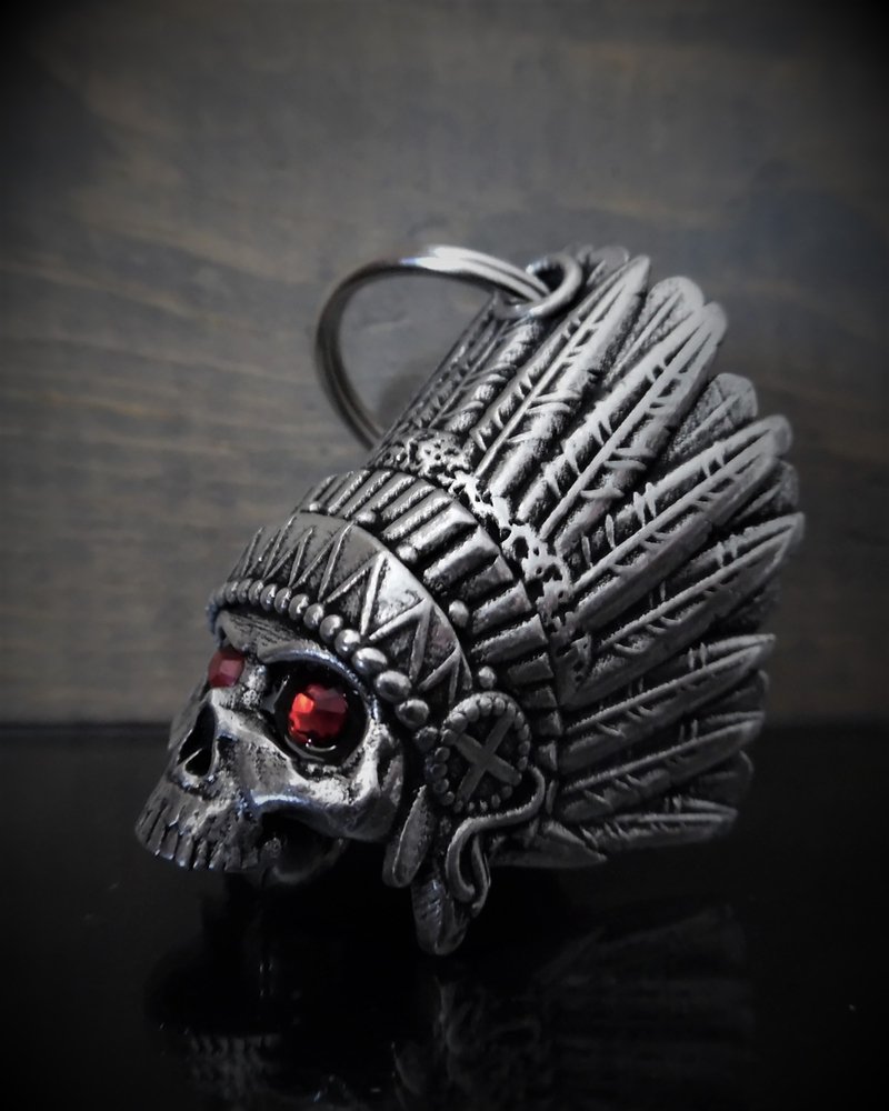 Indian Skull Diamond - Pewter - Motorcycle Spirit Bell - Made In USA - SKU BB74-DS