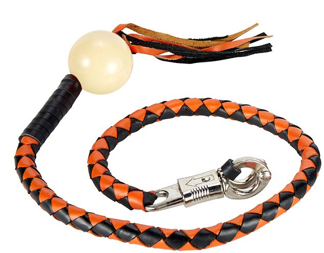 Get Back Whip in Black and Orange Leather With White Pool Ball - 42 Inches - GBW9-WHITE-BALL-DL