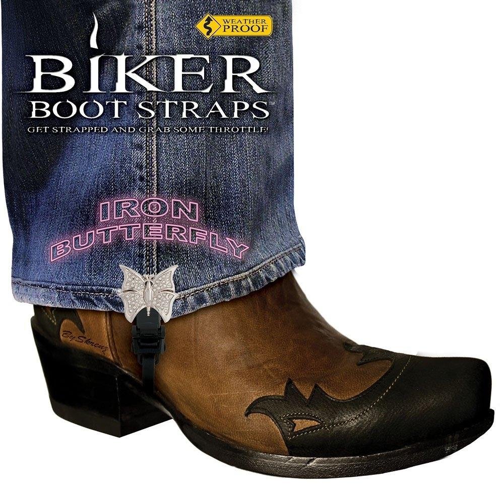 Dealer Leather Pair of Biker Boot Straps - 4 Inch - Iron Butterfly - Motorcycle - BBS-IB4-DS