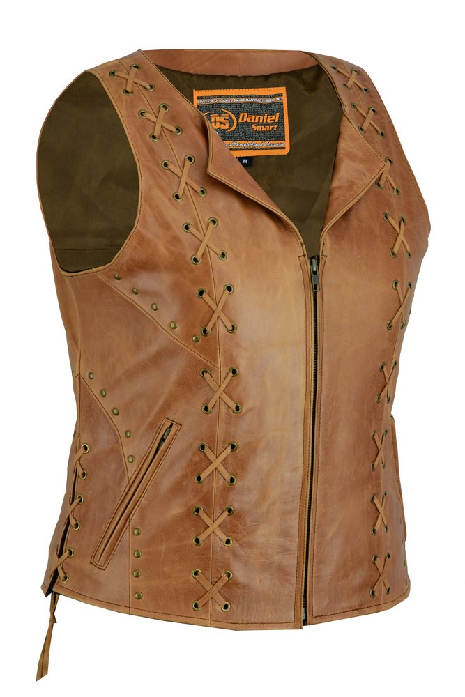 Women's Ultra Soft Brown Leather Vest - Lacing Design - SKU DS236-DS