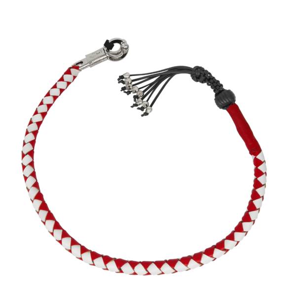 Get Back Whip - Red and White Leather - 36 Inches - Monkey Fist and Skulls - Motorcycle Accessories -  FGBW12-HS-DL