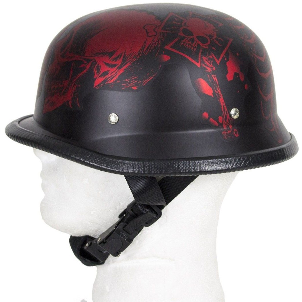 Novelty Motorcycle Helmet - Matte Burgundy Horned Skeletons - H502-D5-BURG-DL