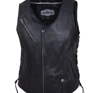 Leather Motorcycle Vest - Women's - Zipper Pockets - 6892-00-UN