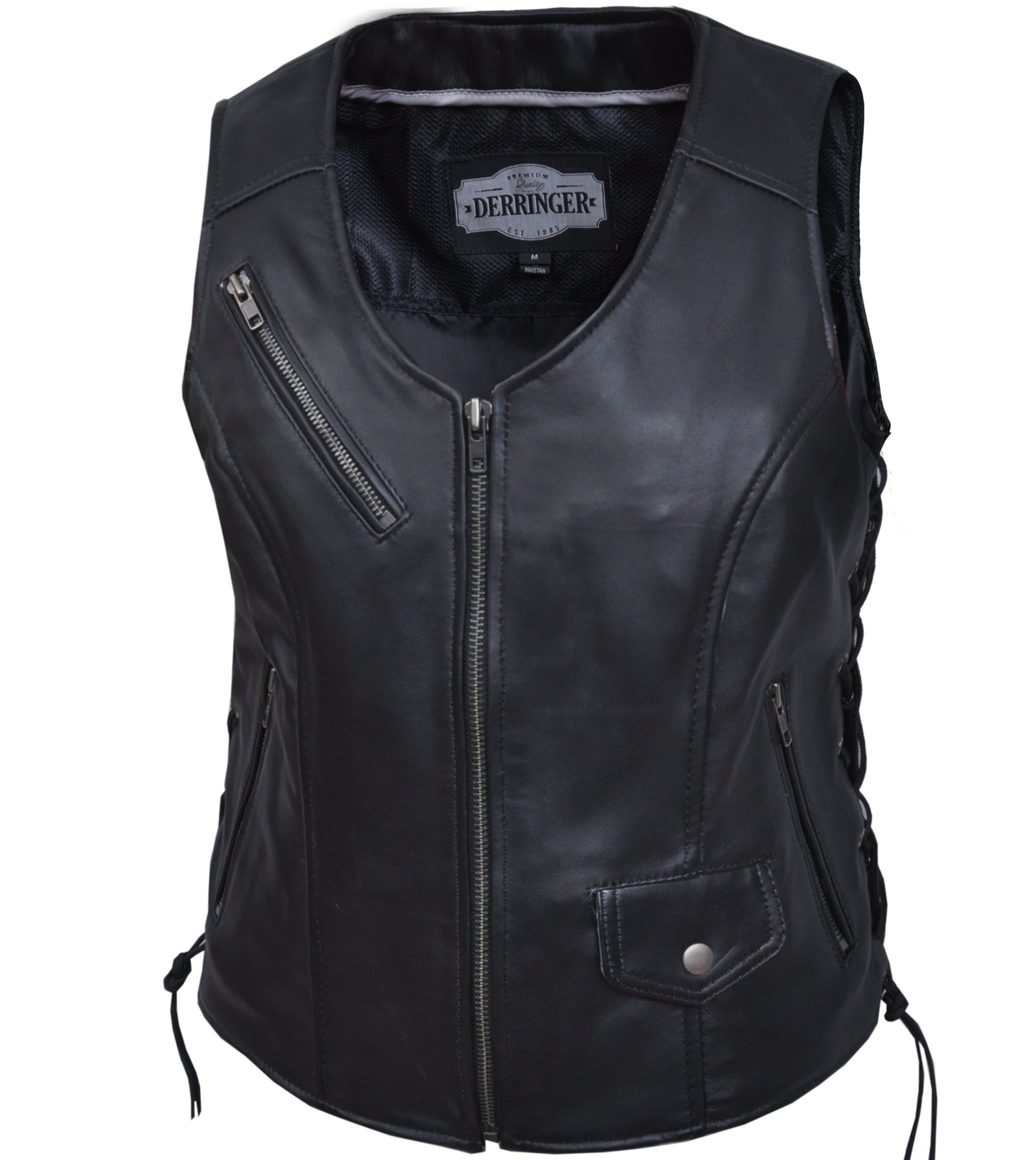 Leather Motorcycle Vest - Women's - Zipper Pockets - 6892-00-UN