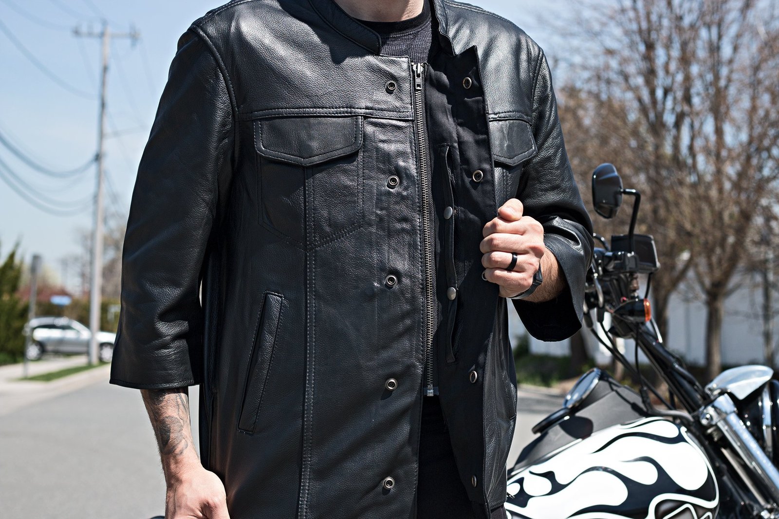 Leather Shirt - Men's - 3/4 Sleeves - Up To Size 5X - Mesa - FIM419CDM-FM