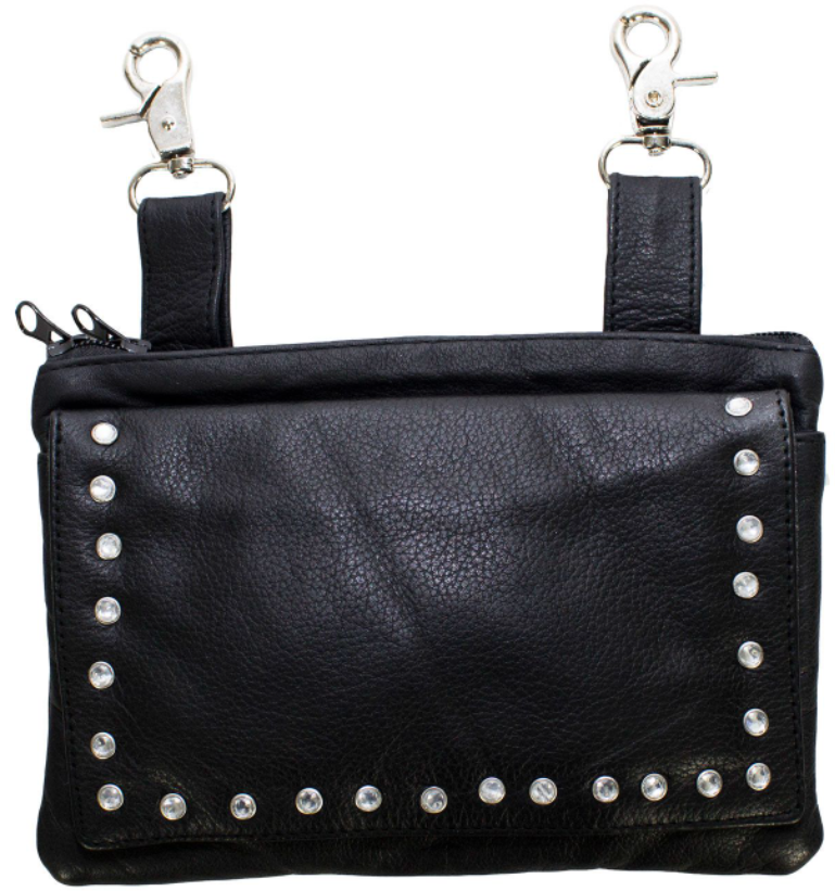Leather Belt Bag - Black - Studs Design - Handbag - BAG35-CR-STUD-DL