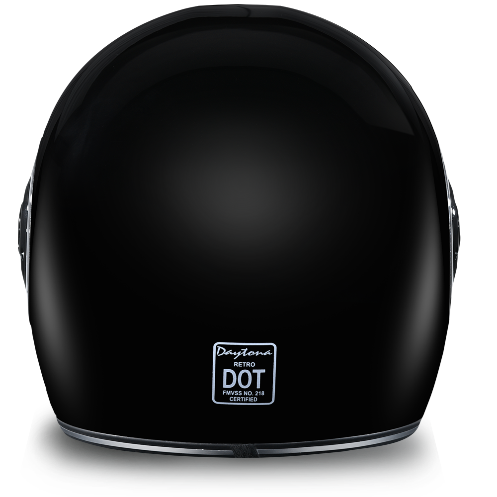 DOT Motorcycle Helmet - Retro Hi Gloss Black - Full Face - Chrome Accents - R1-A-DH