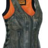 Leather Motorcycle Vest - Women's - Distressed Brown - LV8534-12N-DL