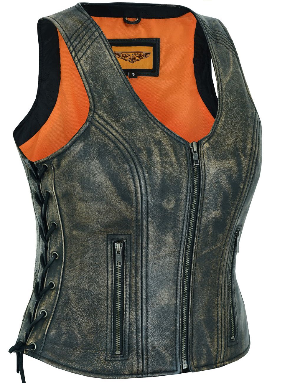 Leather Motorcycle Vest - Women's - Distressed Brown - LV8534-12N-DL