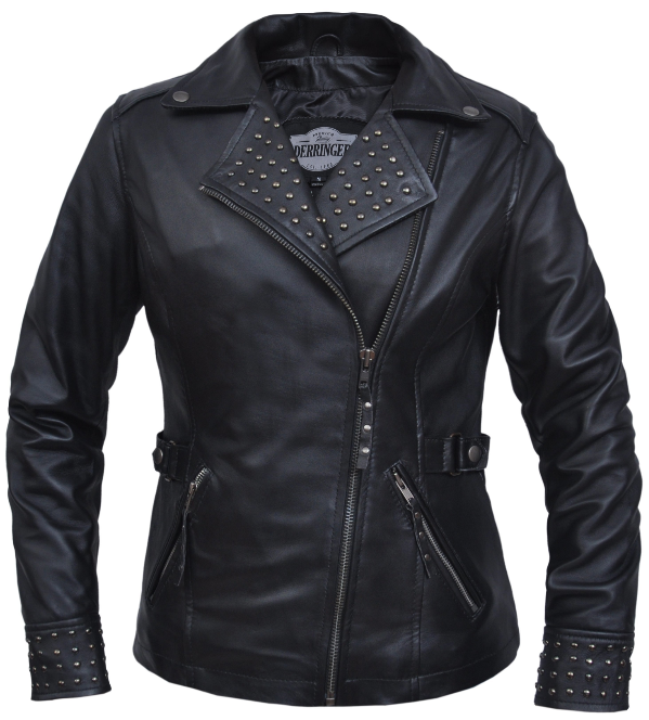 UNIK Ladies Premium Lambskin Leather Jacket - Stud Design - 6828-00-UN