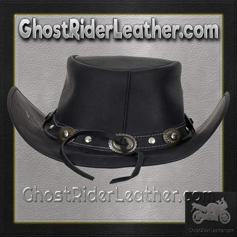 Black Leather Gambler Hat with Conchos / SKU GRL-HAT12-11-DL