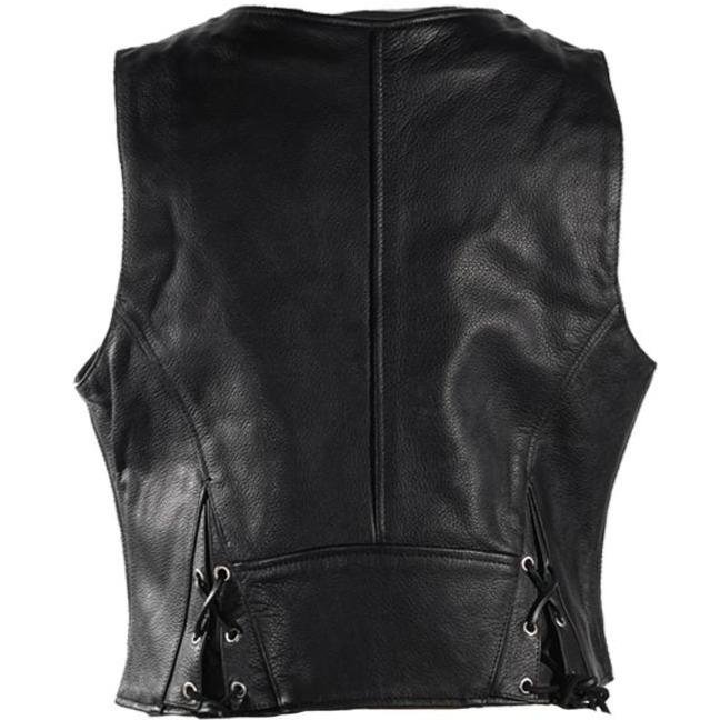 Women's Leather Motorcycle Zipper Vest with Concealed Carry Pockets - SKU LV8507-DL