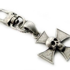 Clip On - Skull Iron Cross - Add To Your Wallet Chain and More - K-SKICP-DS