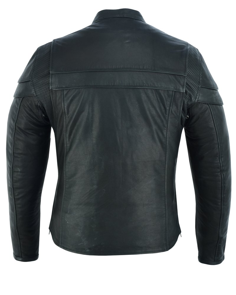 Men's Tall Leather Motorcycle Jacket - Big and Tall - Men's Racer Jacket - DS701TALL-DS