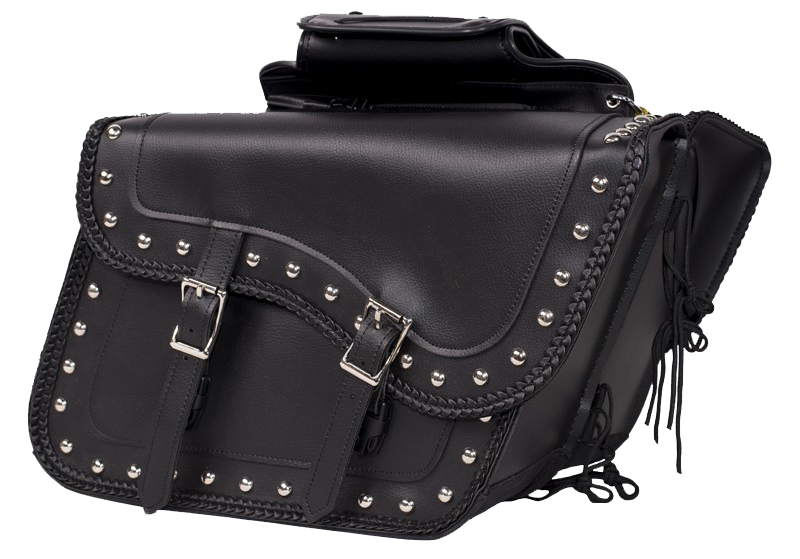 Slanted PVC Motorcycle Saddlebags with Studs - Motorcycle Luggage - SKU SD4054PV-DL