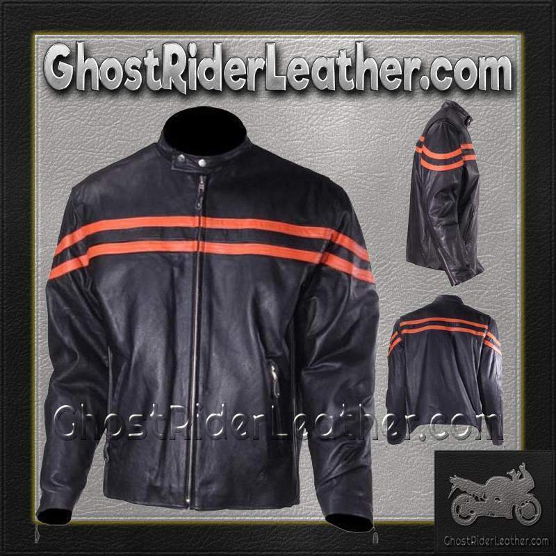 Mens Motorcycle Racer Jacket with Orange Stripe / SKU GRL-MJ779-ORG-DL