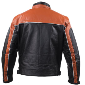 Leather Motorcycle Jacket - Men's -  Orange and Black - MJ780-ORG-DL